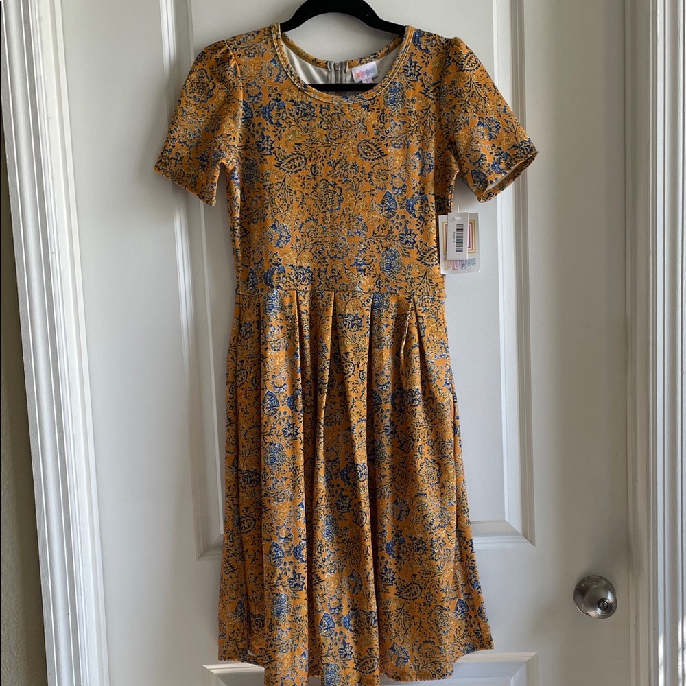 2 for $20 LuLaRoe Amelia Dress - Mustard and Blue Floral size small NWT